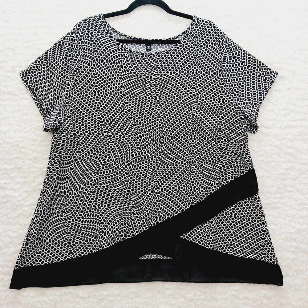 Blouse Roz & Ali Black Beige Fairy Goth Whimsycore Minimalist Classic Size 3X
